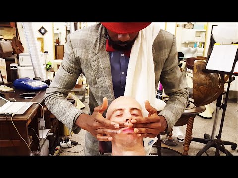 Old School Senegalese Barber - Face shave with shavette - ASMR video