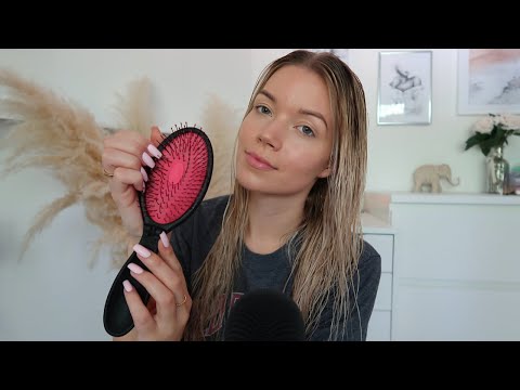 ASMR Brushing wet hair & Tapping on hair products Roleplay