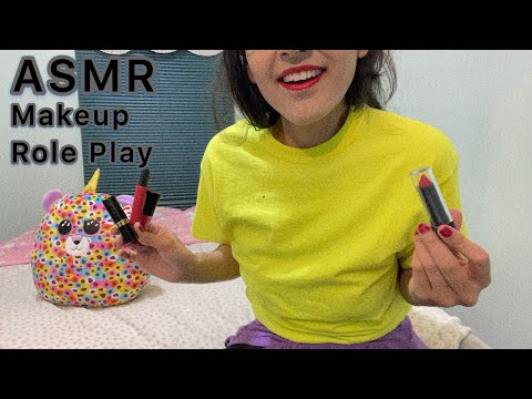 ASMR  Makeup Roleplay with mouth sounds ( lipstick shop counter, handmovements,tapping)