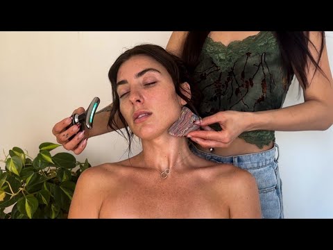 ASMR gua sha massage on Haley 🌱 light therapy 🌱 body tracing 🌱 up-close whispers