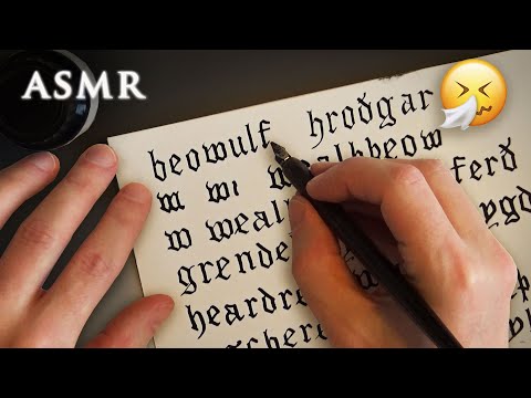 ASMR Dip Pen Calligraphy Writing | Deep Cold Voice | Beowulf