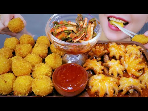 ASMR FRIED CHEESE BALLS AND SPICY OCTOPUS EATING SOUNDS  |LINH-ASMR