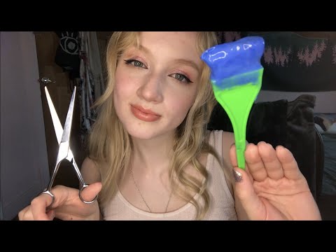 [ASMR] friend cuts and dyes your hair 💙 ~ foil crinkling, soft spoken