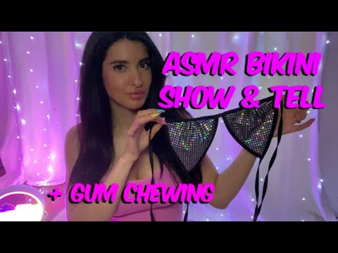 ASMR Bikini Collection Show & Tell with Gum Chewing (Whispered, Binaural) 👙☀️🏝