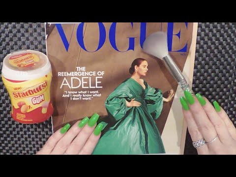 ASMR Gum Chewing Magazine Flip Through | Adele | Tingly Whisper with Spine Creasing