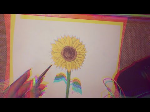 ASMR | Painting a Sleepy Sunflower - Relaxing Brush Sounds (Soft Ramble)
