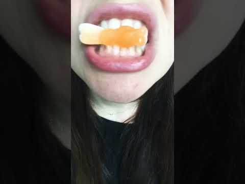 ASMR 🐰🍬👄🦷 pt 2 orange gummy satisfying sunny mouth sounds crush eat teeth chew #shorts