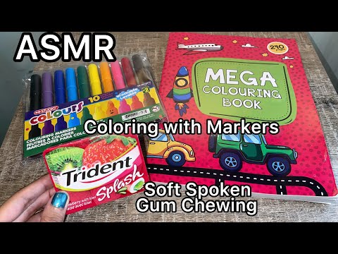 ASMR Gum Chewing Whisper Coloring With Markers [Coloring Book] Soft Spoken 🍬💜 ⭐️ For Sleep 💤
