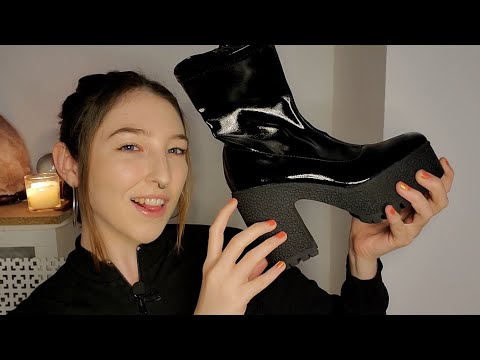 ASMR haul | faux leather boots | tapping, textured scratching & whispers
