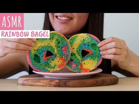 ASMR Eating Sounds: Rainbow Bagel | Chewing | Lip Smacking (No Talking)
