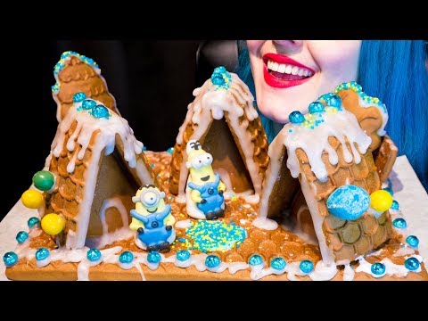 ASMR: Gingerbread Minions Village | Candy Gingerbread House 🍭 ~ Relaxing Eating [V] 😻