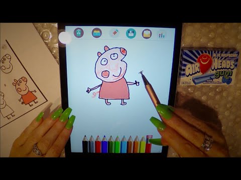 ASMR Gum Chewing Draw with Me on Ipad | Peppa Pig & Luffy | Writing Viewers Names | Close Whisper