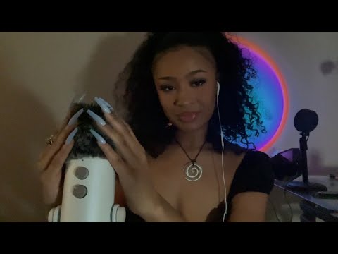 asmr inaudible whispers + clicky mouth sounds + fluffy mic brushing with long nails