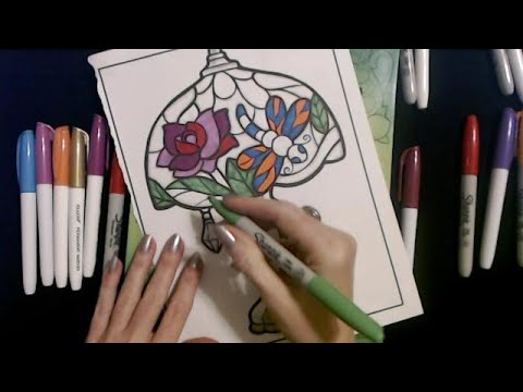 ASMR | Coloring Book Show & Tell | Coloring A Lamp Picture (Whisper)