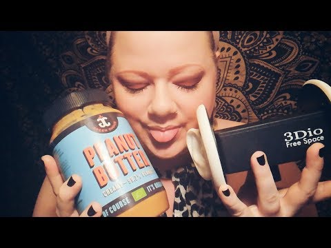 ASMR 🎧 3DIO Ear Eating & Licking W. Peanut Butter (No Talking)