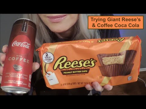 ASMR Trying Giant Reese's PB Cup & Coffee Coca Cola | Eat With Me | Whispered Ramble