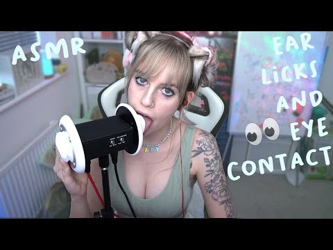 Cute Catgirl Mouth Sounds, Ear Licks and Eye Contact Tingles ASMR