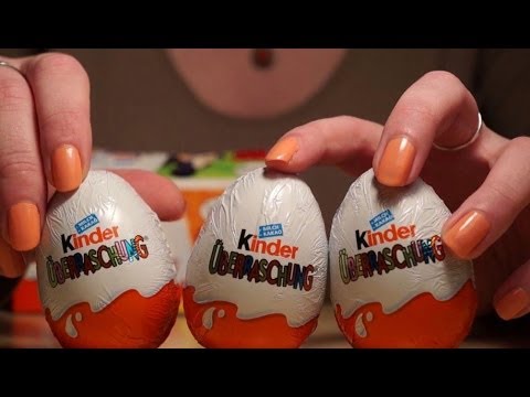 Binaural ASMR/Whisper. Opening Kinder Surprise Eggs (German/Deutsch)
