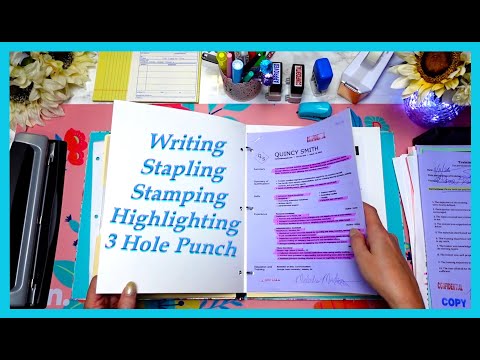 ASMR: Paper Sorting/Organizing Into Binder | Writing | Stapling | Stamping | Highlight | No Talking
