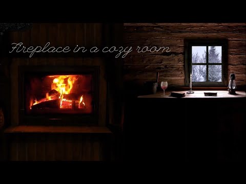 The sound of a fire in the fireplace  On a day with a gentle snowstorm (romantic music)