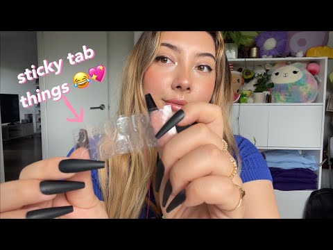ASMR with sticky tabs for press on nails + nail application 🖤 | Whispered