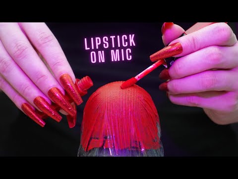 Asmr Lipstick on Mic | Scratching , Brushing & Stroking | Asmr No Talking for Sleep with Long Nails