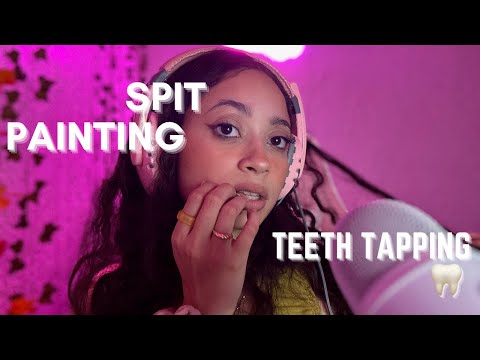 ASMR- SPIT PAINTING + TEETH TAPPING +INAUDIBLE WHISPER ✨ 🎨