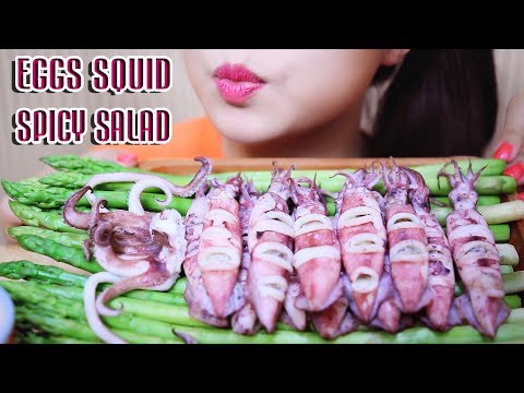 ASMR EGGS SQUID SPICY SALAD eating sounds | LINH ASMR
