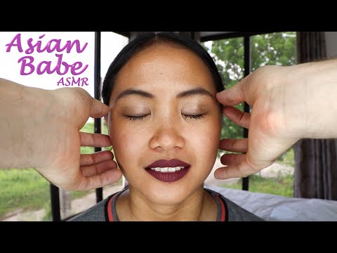 Asian Babe ASMR | Getting my Own Soft FACE MASSAGE!! (Tickle Rub with Fingers, Brushes, and Glasses)
