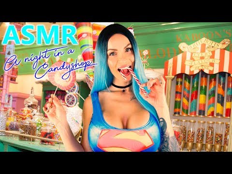 ASMR   A Night with me in a Candyshop   Mukbang Eating Sounds Crinkle Tapping Whispering Trigger