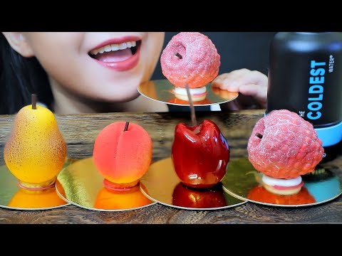ASMR FRUIT SHAPED PASTRIES CHERRY PEACH PEARL LYCHEE SOFT CRUNCHY EATING SOUNDS | LINH-ASMR