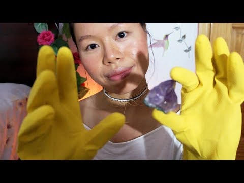 ASMR Energy Cleansing w. Crystals, COMFORTING YOU (Hand Movements w. Thick Latex Gloves)