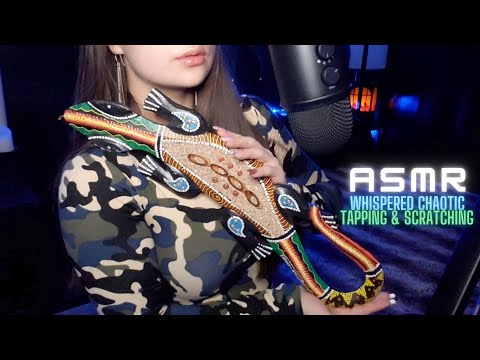 ASMR Pure Chaotic Tapping And Scratching, Fast And Aggressive Mic Triggers With Long Nails Whispered