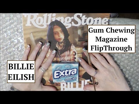 ASMR Gum Chewing Magazine Flip Through. BILLIE EILISH. Whisper, Brush, Tracing