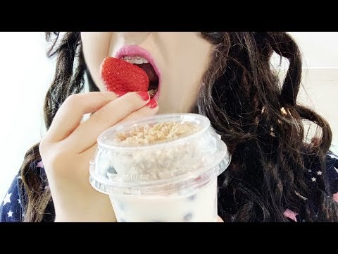 ASMR Yogurt Parfait Eating!( Eating Sounds, Tapping/ Whispering)