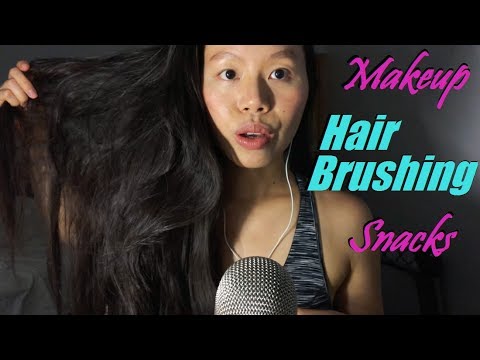ASMR Casual Hangout (50 MINS): Makeup, Brushing KNOTTED Hair, Snacks, Squishy, Feather Brushing