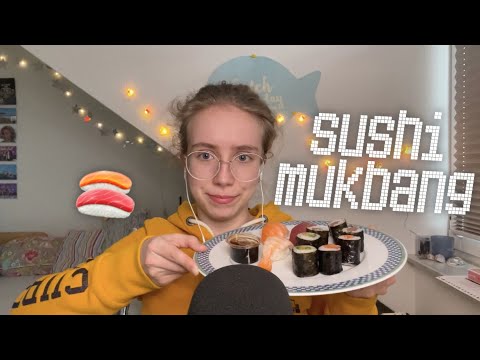 ASMR Sushi Mukbang + Whispers 🍣😍
