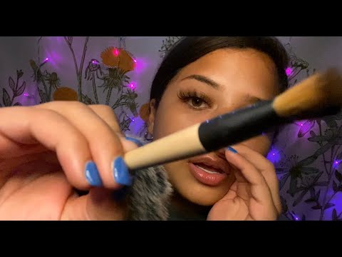 ASMR| MOUTH SOUNDS W INAUDIBLE WHISPERING + FACE BRUSHING
