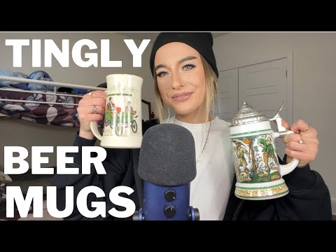 ASMR ✨ over explaining vintage beer mugs (glass tapping, whispering, tracing)