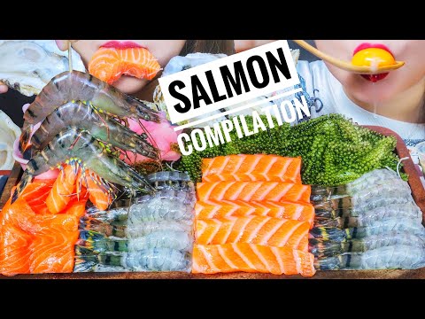 ASMR EATING RAW SALMON COMPILATION EATING SOUNDS | LINH-ASMR