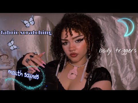 ASMR body triggers for relaxation 🌙✨ (fabric scratching,nail sounds,hair pearls & rambles)