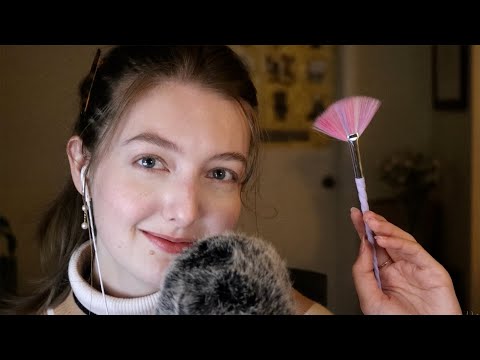 ASMR Gently Brushing Your Face + Echo Mouth Sounds 1HR (No Talking)