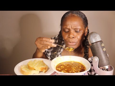 Lentil Soup With Raw Onions And Slice Loaf ASMR Eating Sounds