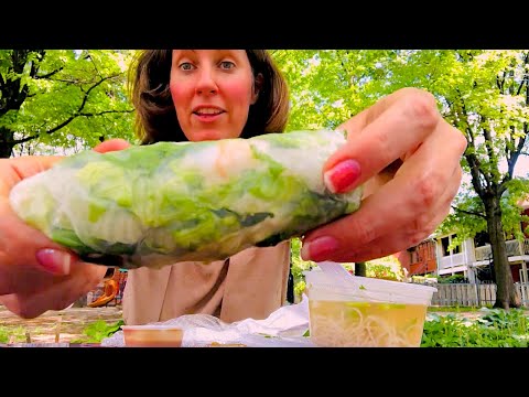 ASMR eating spring rolls & soup with you