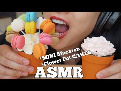 ASMR Mini MACARON + Flower Pot Cake (EATING SOUNDS) NO TALKING | SAS-ASMR