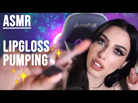 ASMR - Lipgloss Pumping and application +Soft Mouth Sounds & Tapping