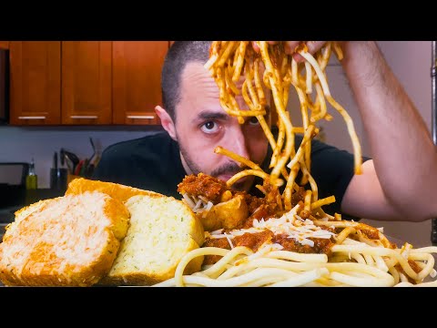 ASMR | PASTA WITH TOMATO SAUCE + GARLIC BREAD | MUKBANG