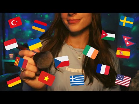 ASMR | Saying "Hello" in 15 Different Languages with Face Brushing