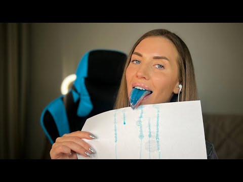 Great spit painting ASMR Mouth sounds and colored tongue fluttering