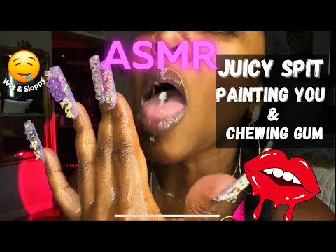 ASMR Juicy Spit Painting Your Face Chewing Gum | Mouth Sounds #asmr #spitpainting #asmrsounds
